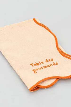 Serviette brodée 'Table des gourmands' orange Prix Cassé